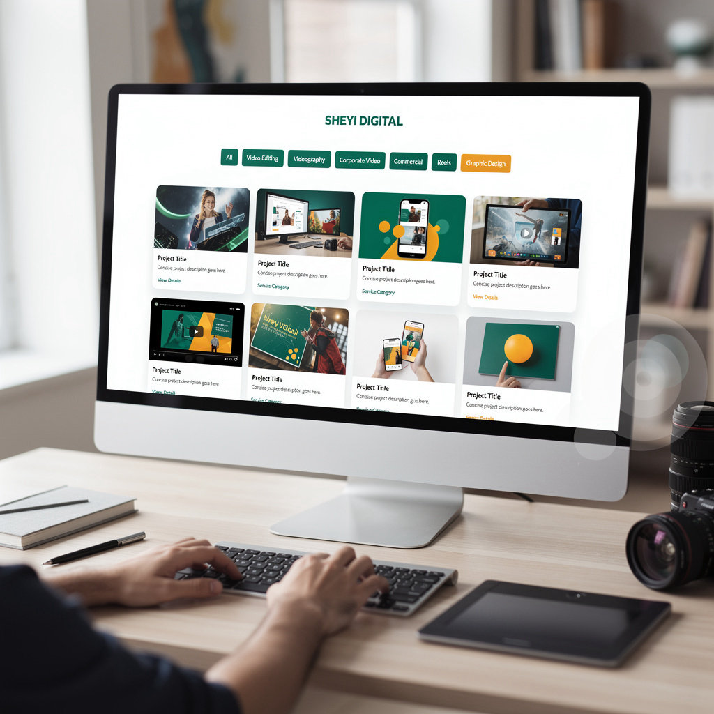 SHEYI DIGITAL professional portfolio gallery showcasing video editing, videography, and graphic design projects